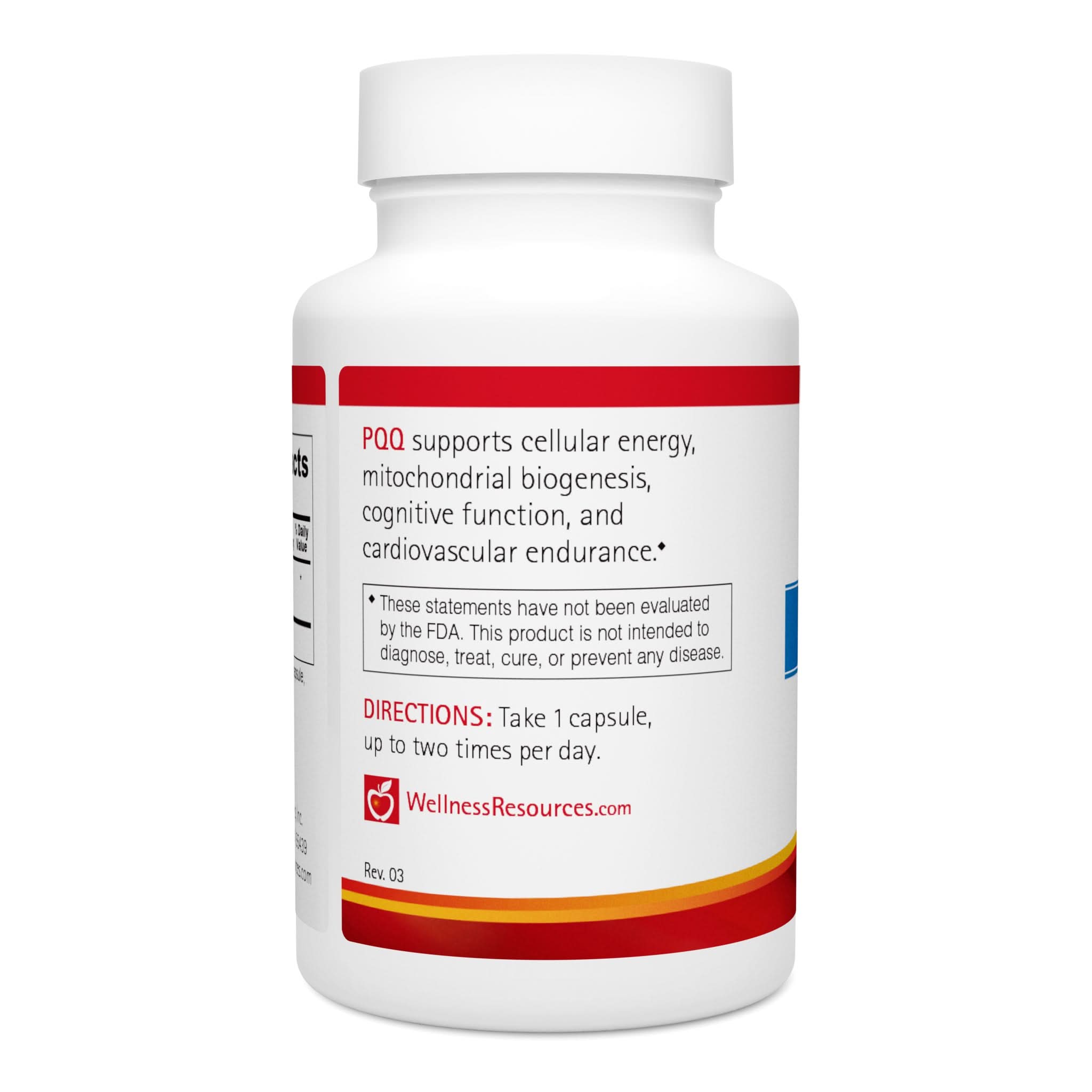 PQQ supports cellular energy, cognitive function, cardiovascular endurance, and mitochondrial biogenesis. Take 1 capsule, up to 2 times per day. 