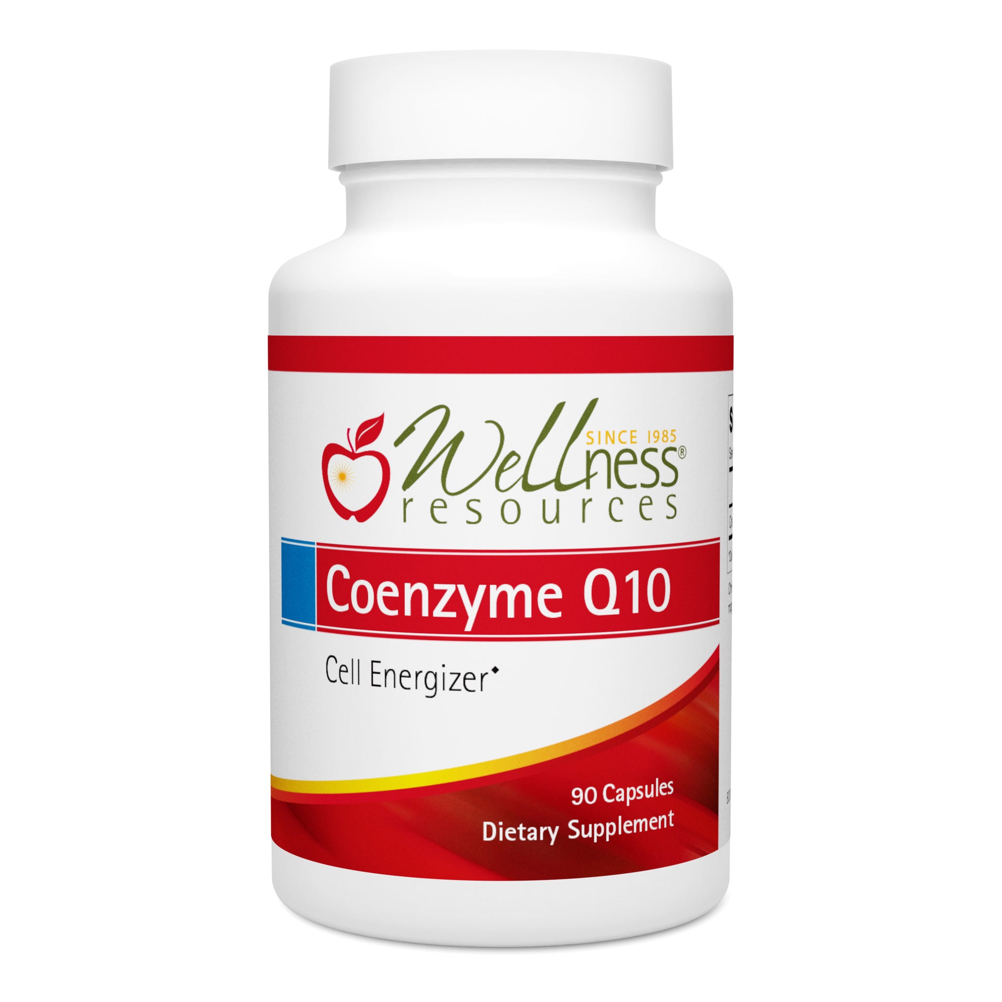 Wellness Resources Coenzyme Q10 Supplement Bottle. Cell Energizer. 90 Capsules Per Bottle. 