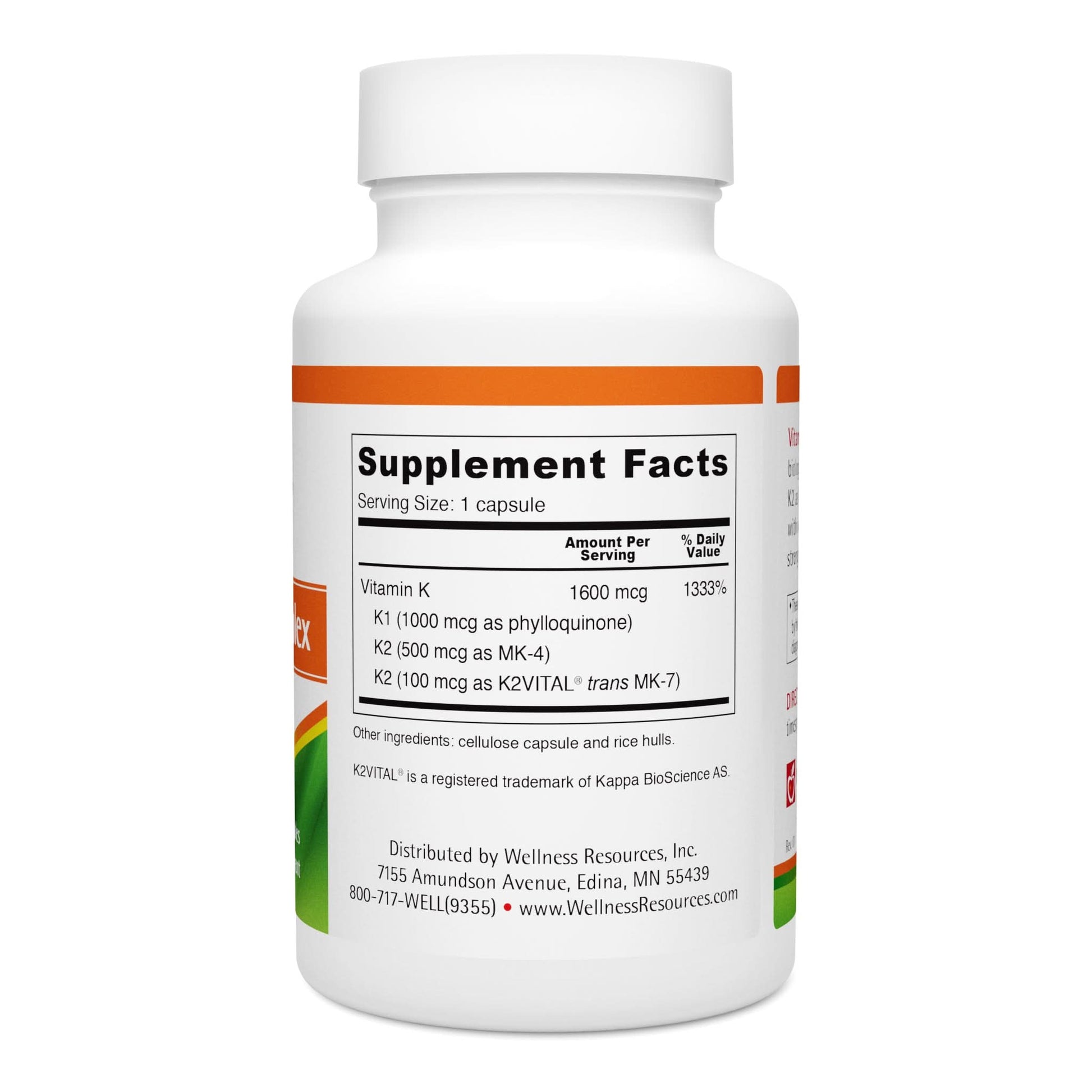 Vitamin K Complex Supplement Facts & Ingredients. Serving Size: 1 Capsule. Servings Per Container: 90