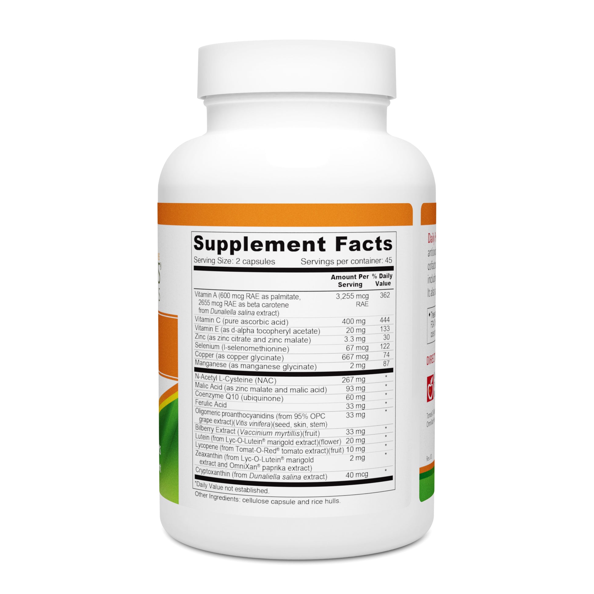 Daily Protector Eye & Immune 90 Caps Supplement Facts and Ingredients. Serving Size: 2 Capsules. Servings Per Container: 45 