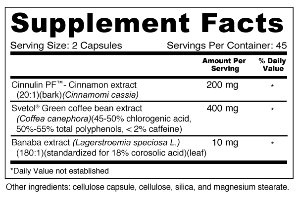 Cinnamon Plus Supplement Facts & Ingredients. Serving Size: 2 Capsules. Servings Per Container: 45