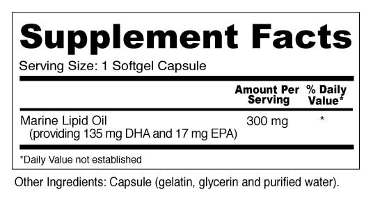 DHA Kids Supplement Facts and Ingredients. Serving Size: 1 Softgel Capsule. Servings Per Container: 90