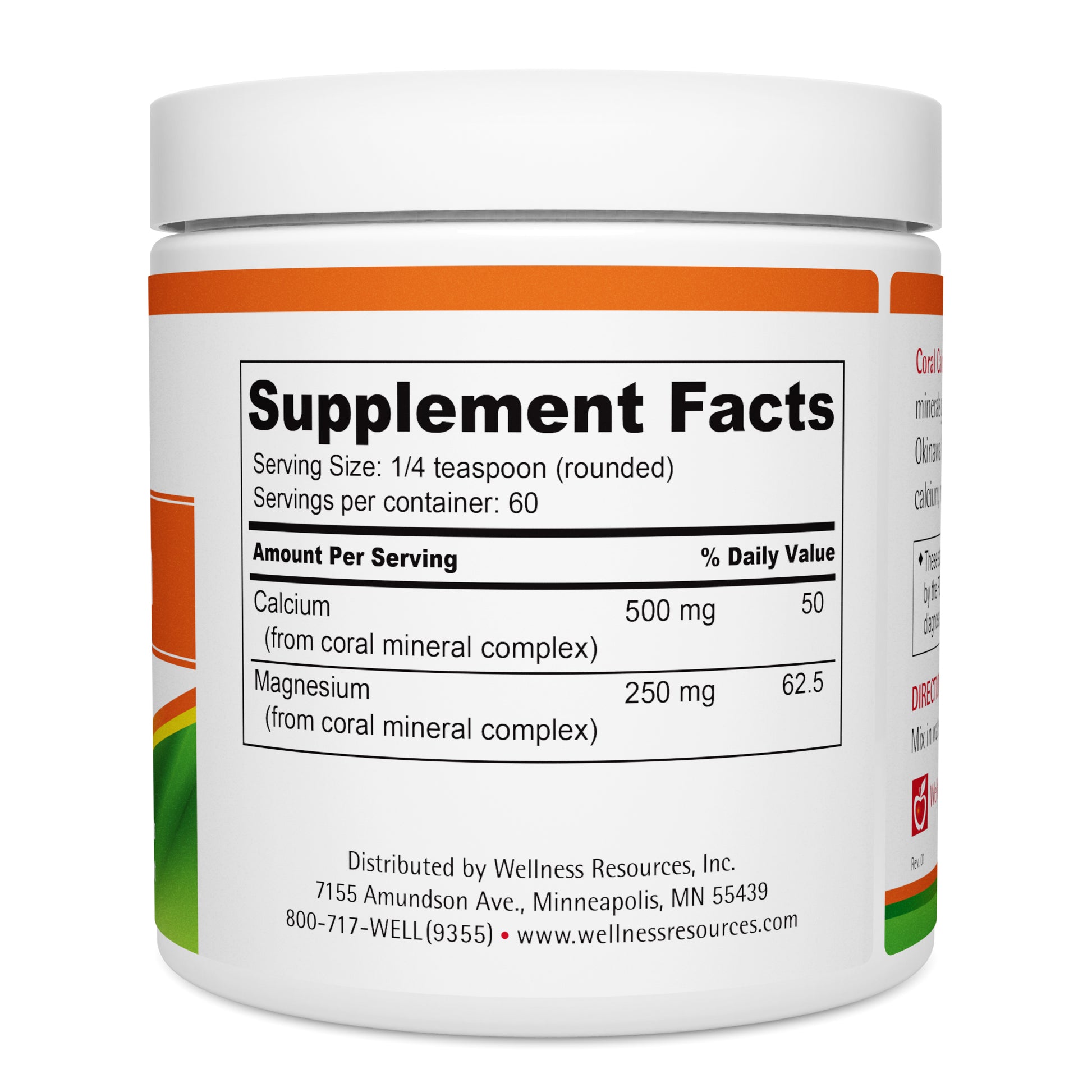 Coral Calcium Powder Supplement Facts & Ingredients. Serving Size: 1/4 teaspoon (rounded) Servings per Container: 60