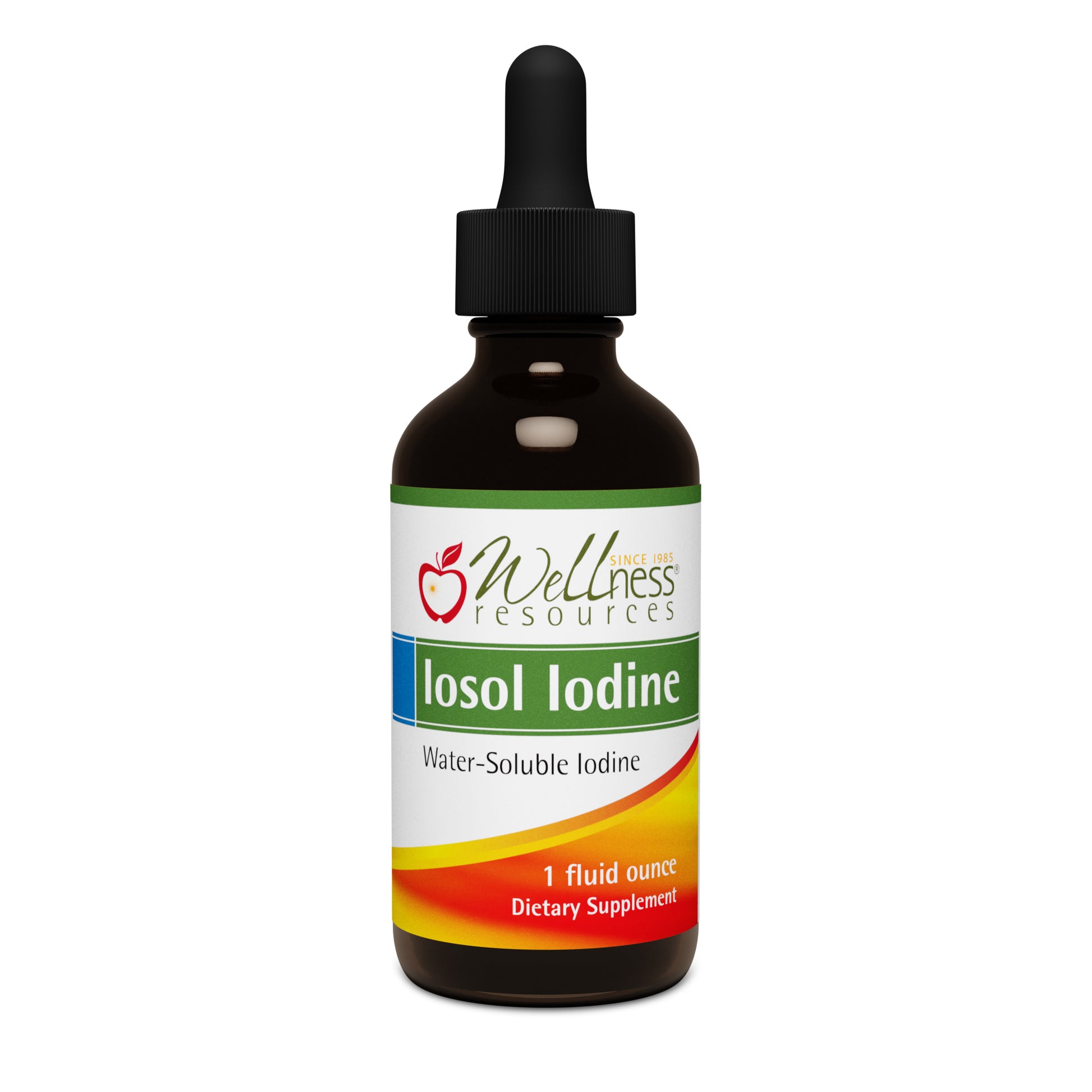 Wellness Resources Iosol Iodine Supplement Bottle. Water-Soluble Iodine for Thyroid Nutrition. 1 fluid ounce. 