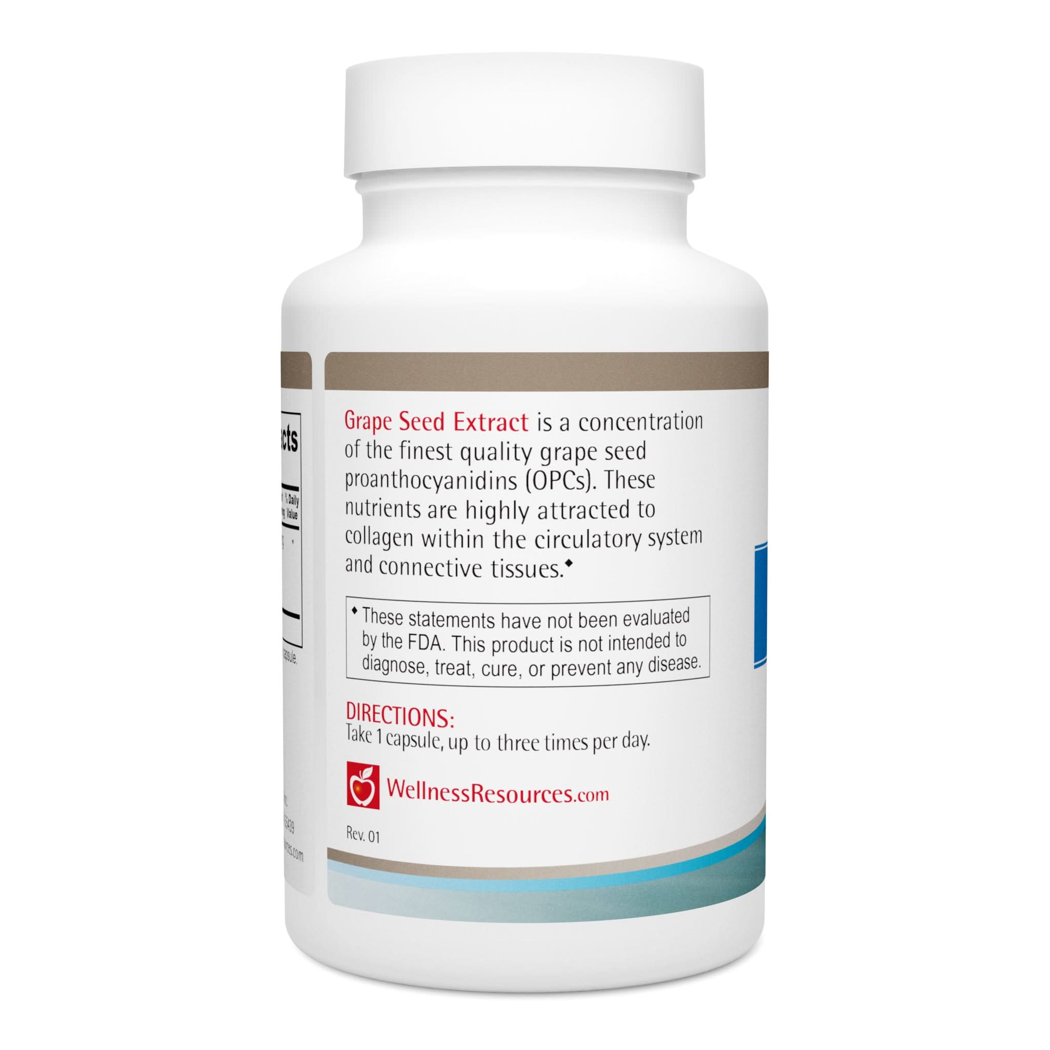 Grape Seed Extract supports collagen within the circulatory system and connective tissues. Take 1 capsule, up to 3 times per day. 