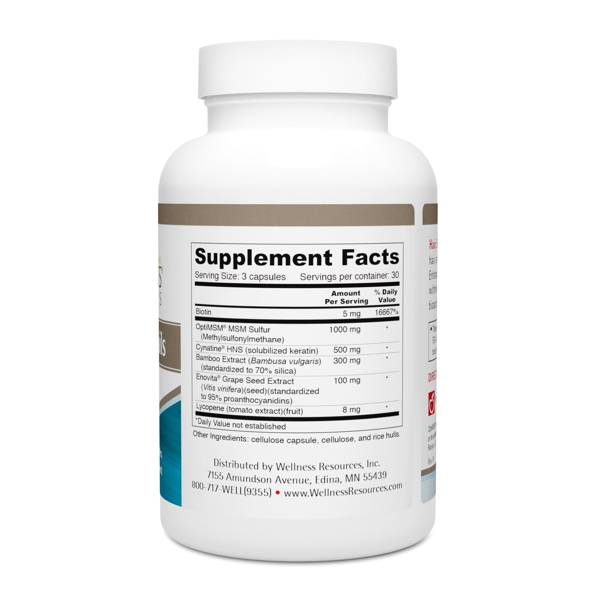 Hair Skin and Nails Supplement Facts & Ingredients. Serving Size: 3. Servings Per Container: 30 