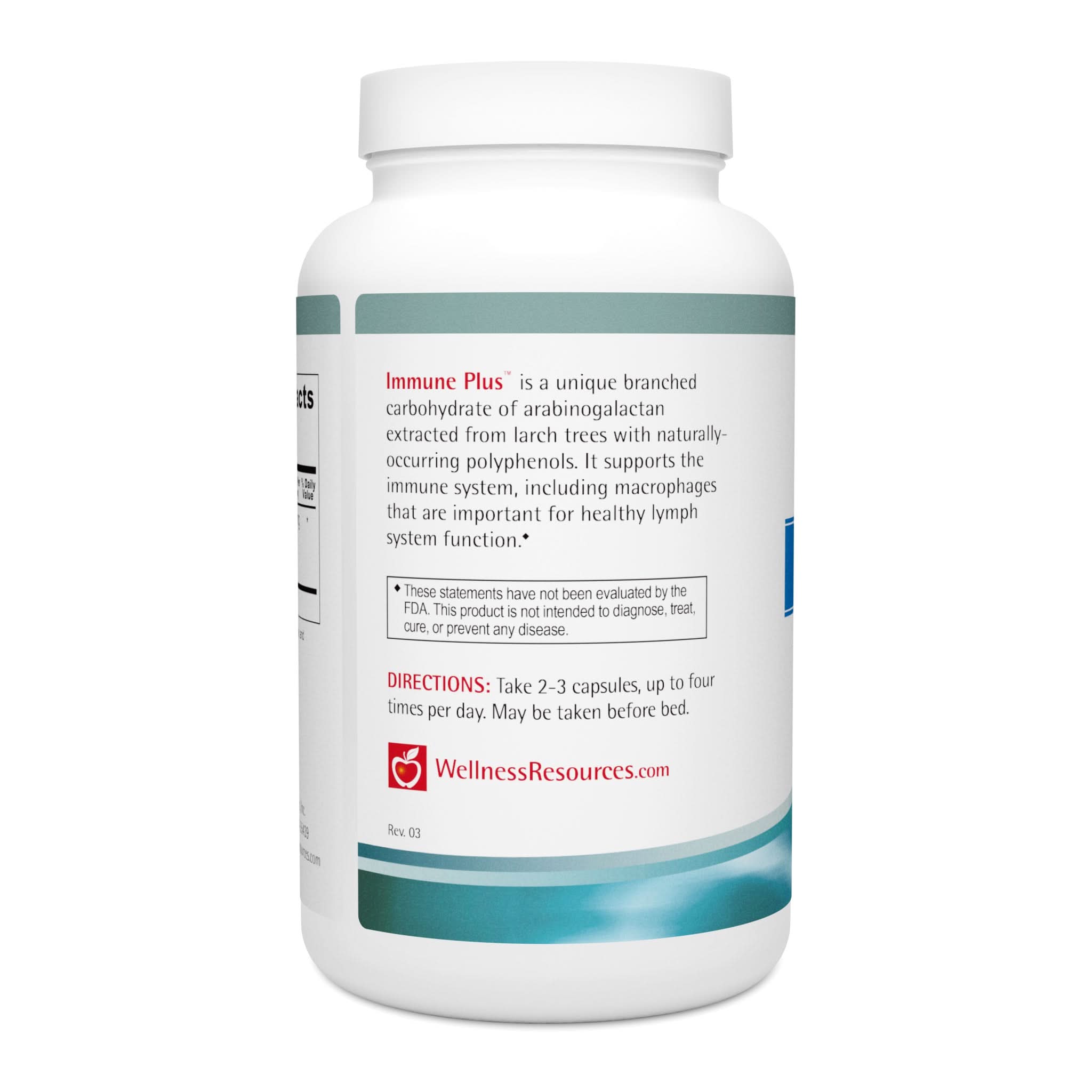 Immune Plus contains arabinogalactan to support gut health and imunity. Take 2-3 Capsules up to 4 times per day. 