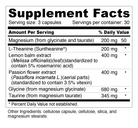 Calm supplement facts & Ingredients. Serving Size: 3 Capsules. Servings Per Container: 33 