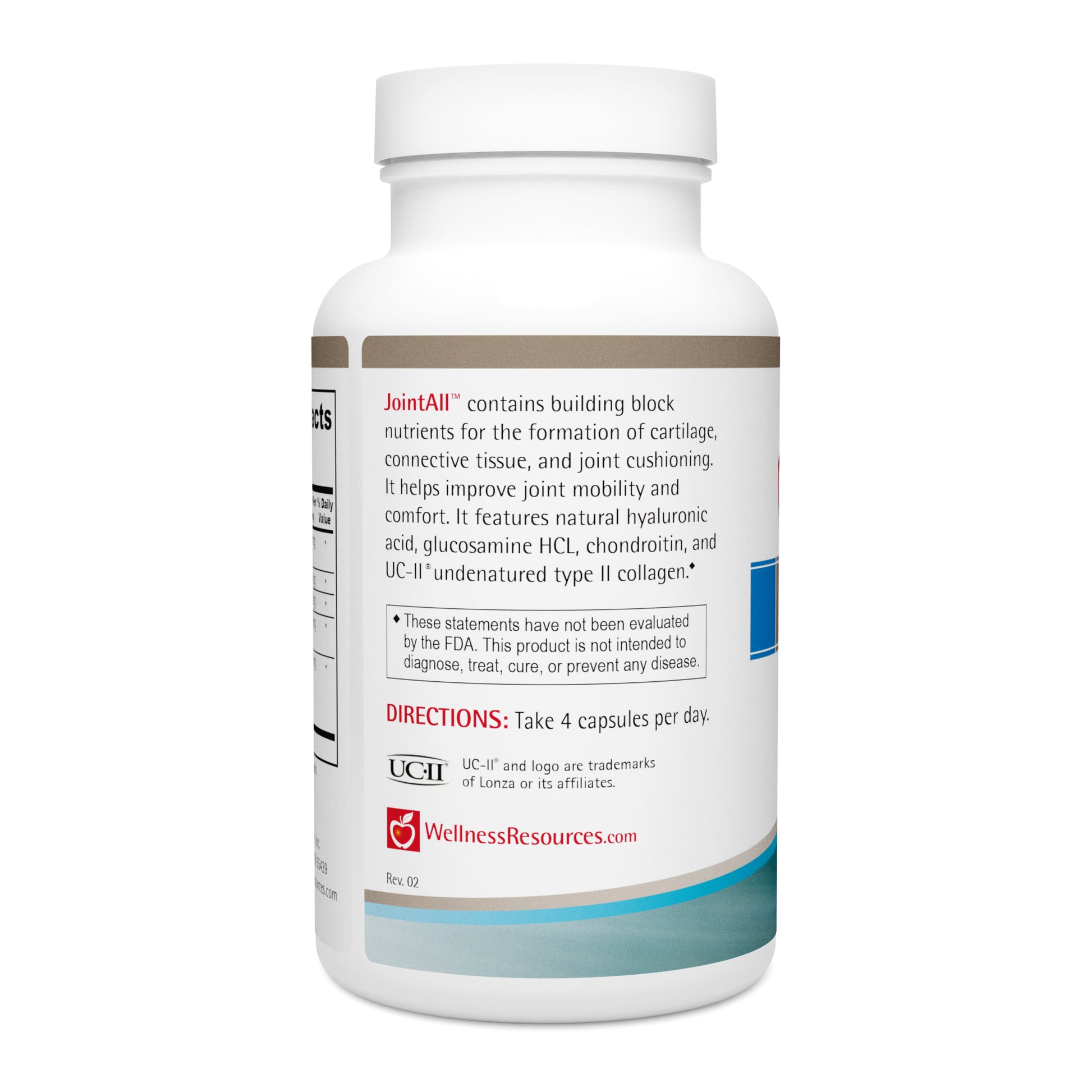 JointAll contains nutrients to  improve lubrication of joints and the formation of cartilage, connective tissue, and joint cushioning. Take 4 capsules per day. 