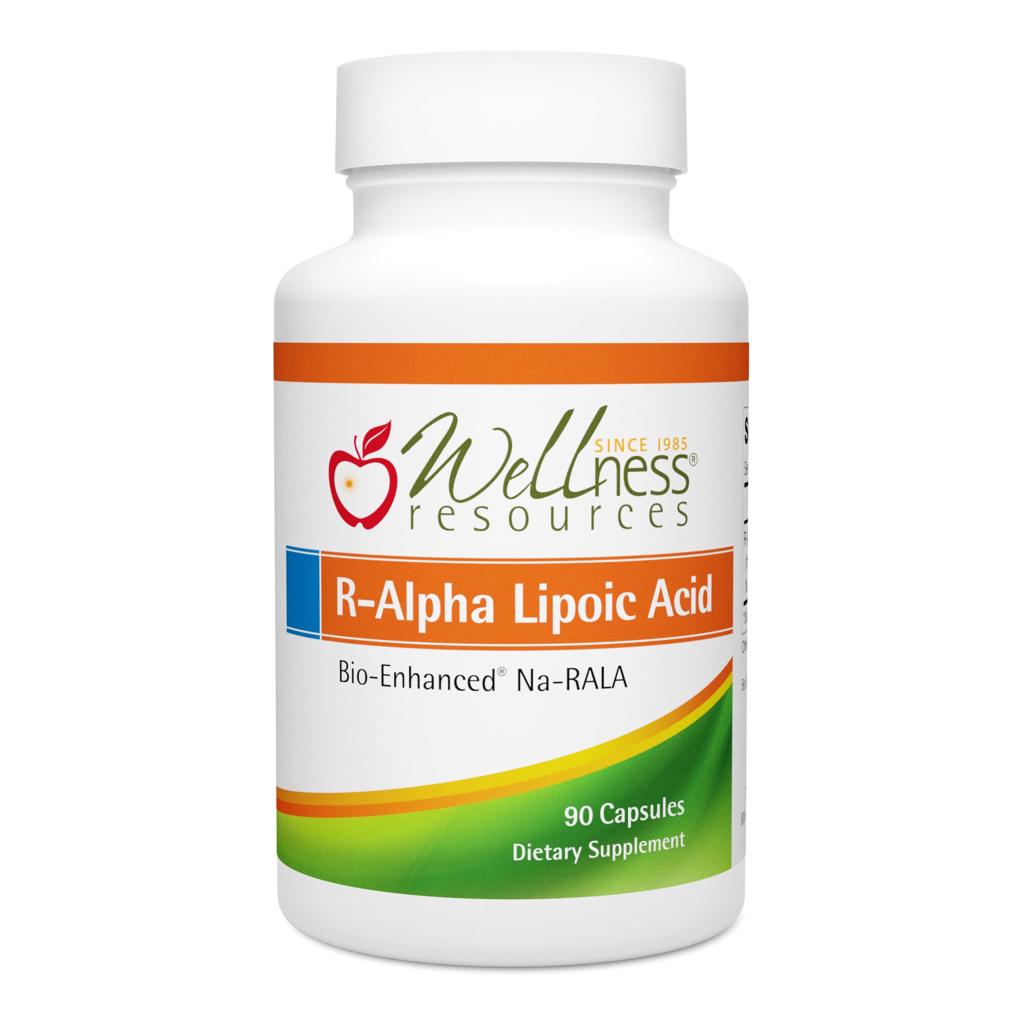 Wellness Resources R-Alpha Lipoic Acid Supplement Bottle. Bio-Enhanced Na-RALA. 90 Capsules Per Bottle. 