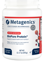 Metagenics BioPure Protein Supplement Bottle. Supports Overall Health & Nutrition. 12.17 ounces. Gluten Free Non-GMO Nutritional Drink Mix. This product is a food supplement. Do not use for weight reduction. 