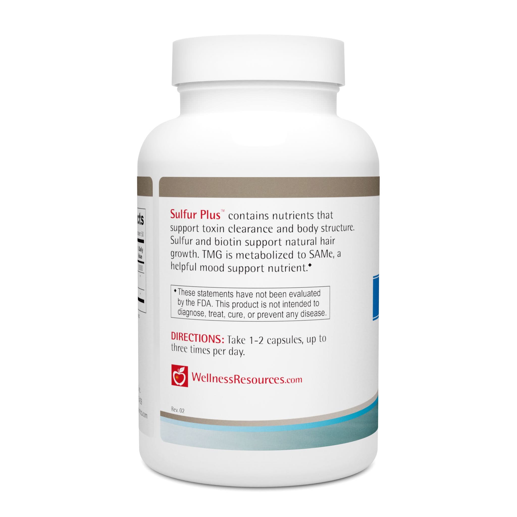Sulfur Plus contains nutrients to support toxin clearance and body structure. Take 1-2 capsules, up to 3 times per day. 