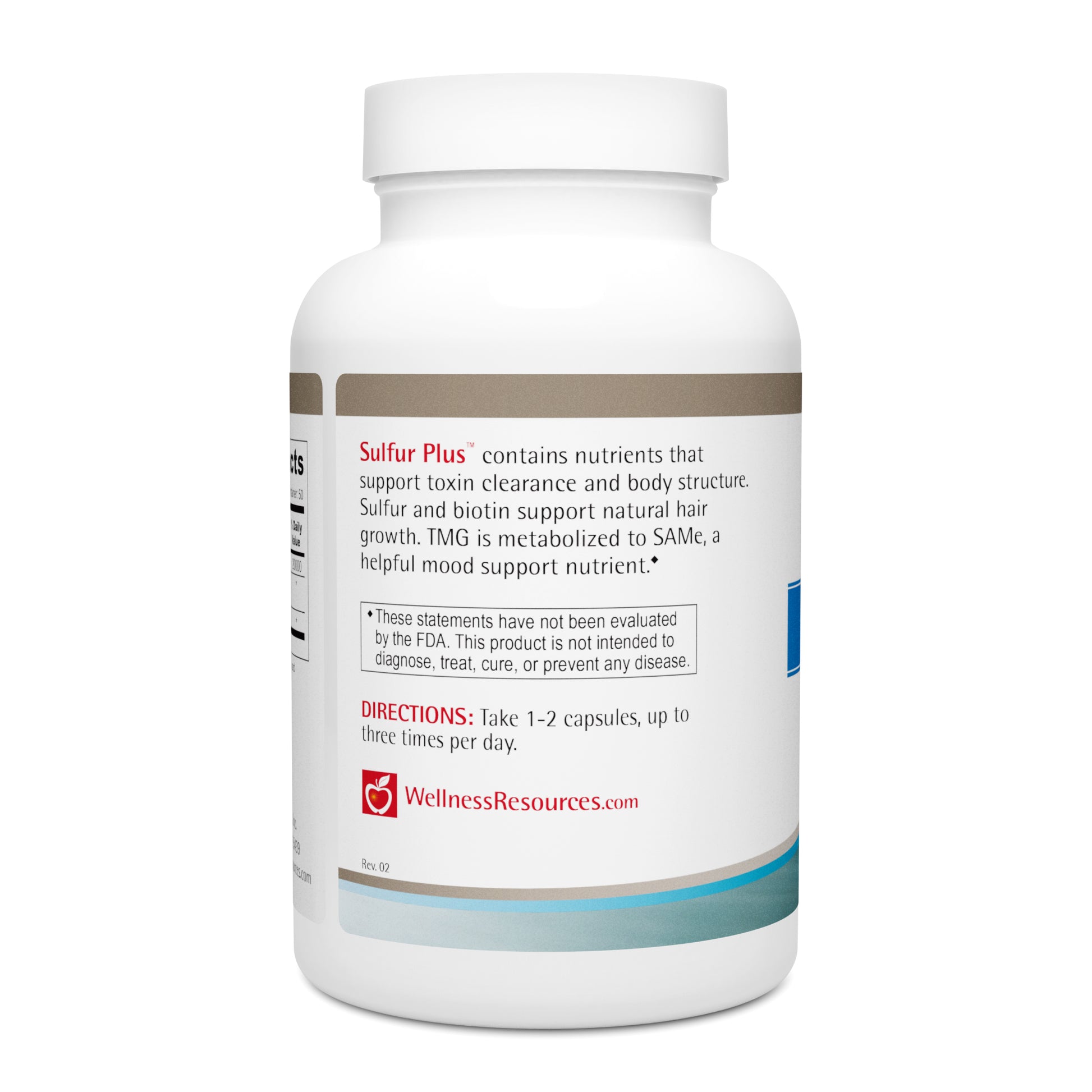 Sulfur Plus contains nutrients to support toxin clearance and body structure. Take 1-2 capsules, up to 3 times per day. 