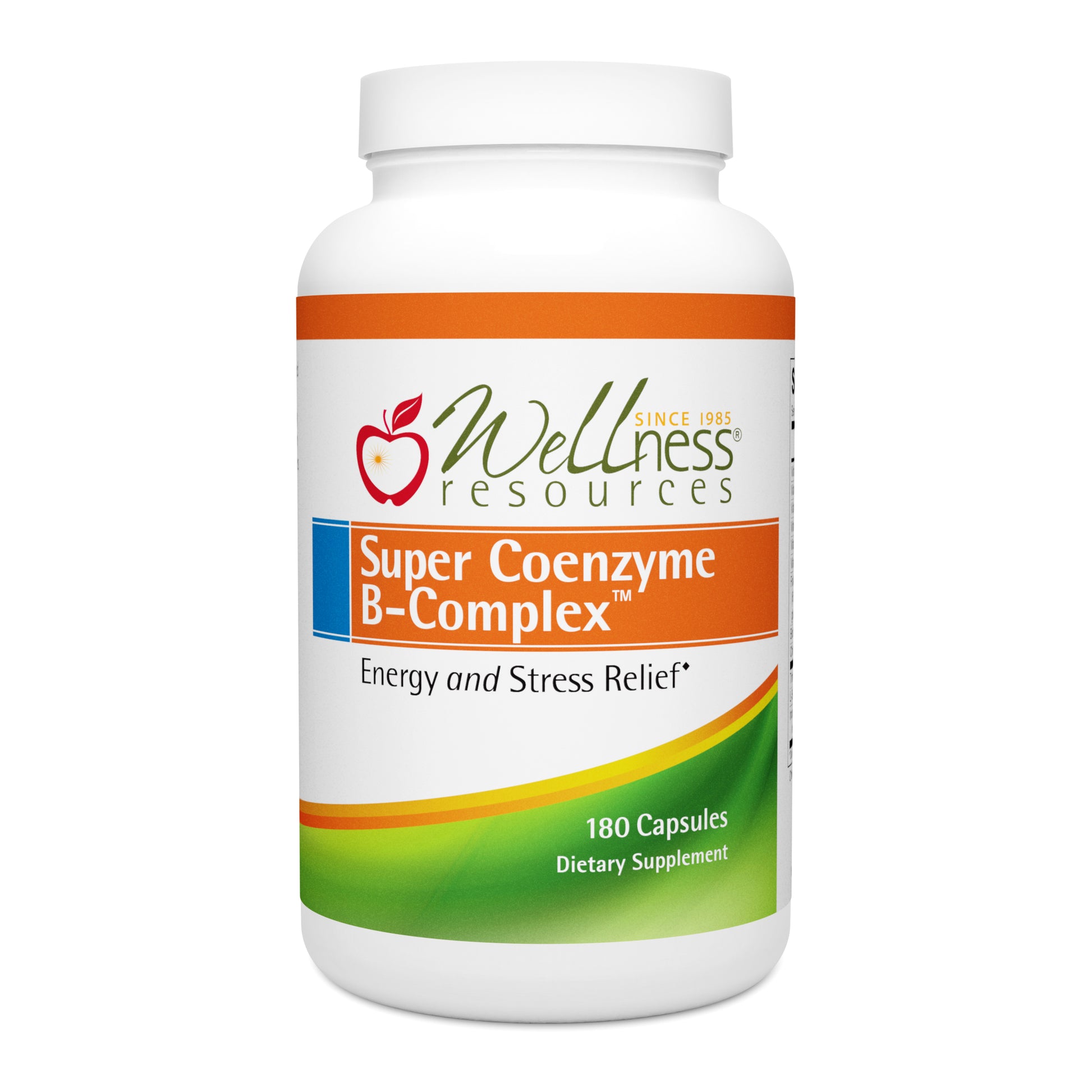 Wellness Resources Super Coenzyme B Complex Supplement Bottle. Dietary Supplement for Energy & Stress Relief. 180 Capsules Per Bottle. 