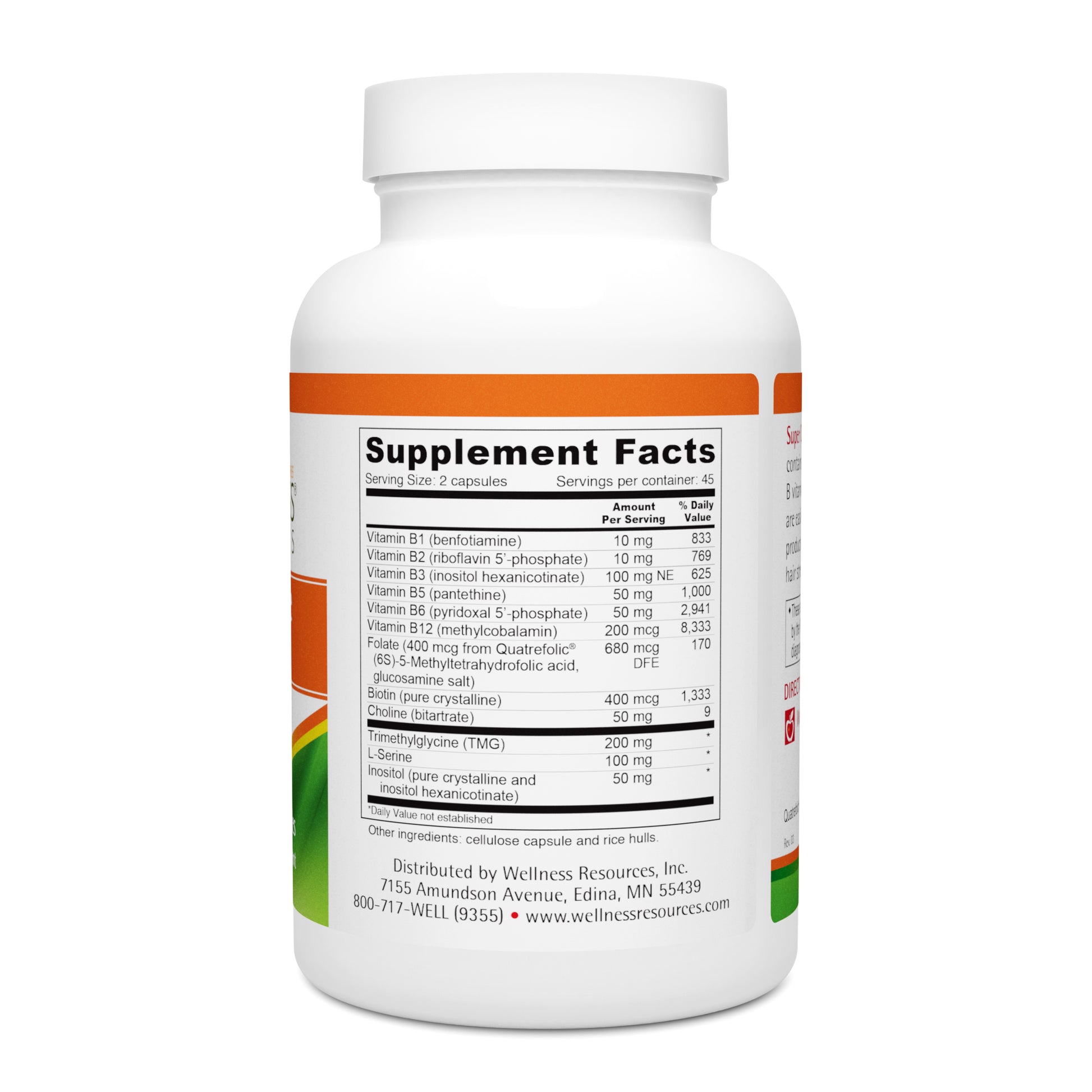 Super Coenzyme B Complex Supplement Facts & Ingredients. Serving Size: 2 Capsules. Servings Per Container: 45 