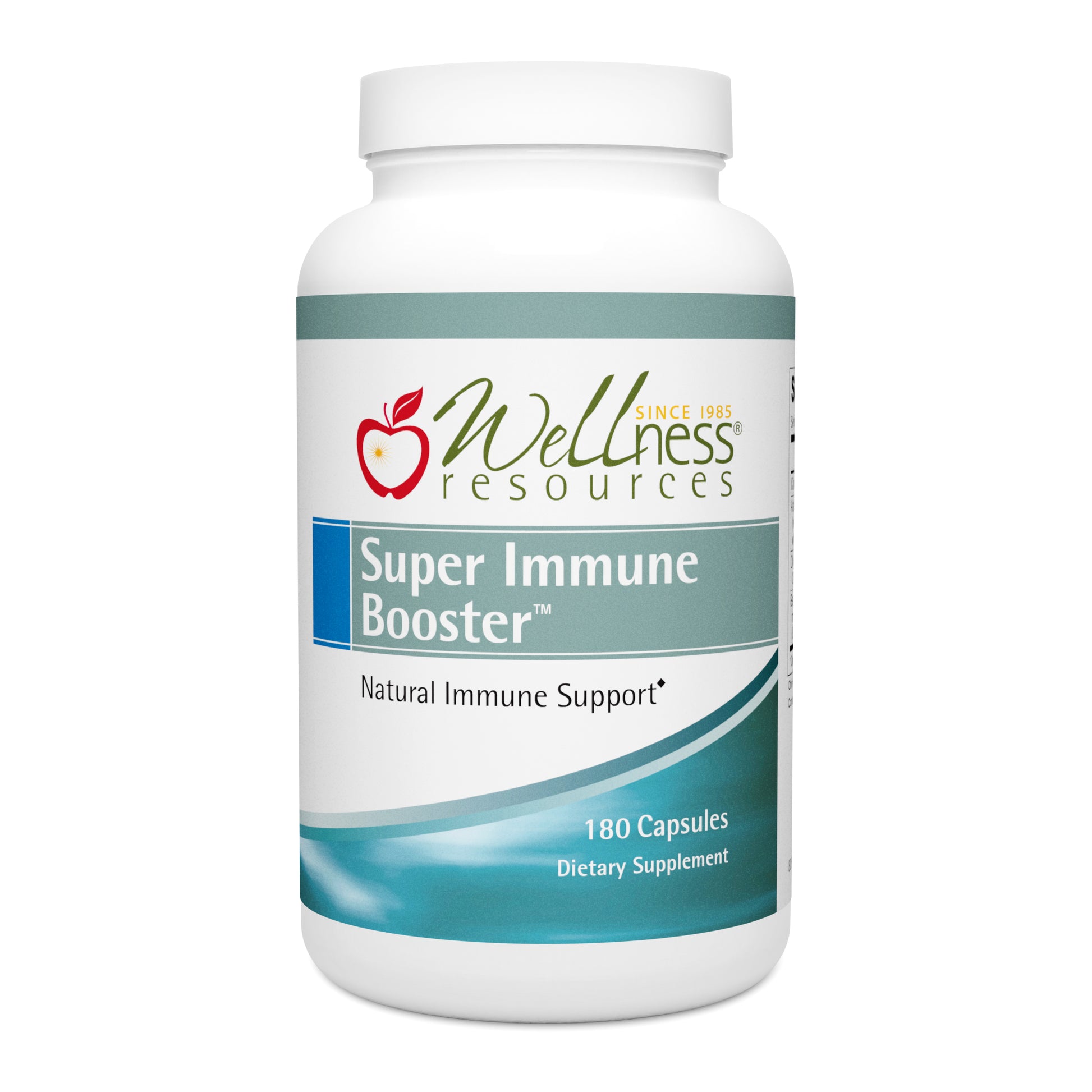 Wellness Resources Super Immune Booster Supplement Bottle. Natural Immune Support. 180 Capsules Per Bottle. 