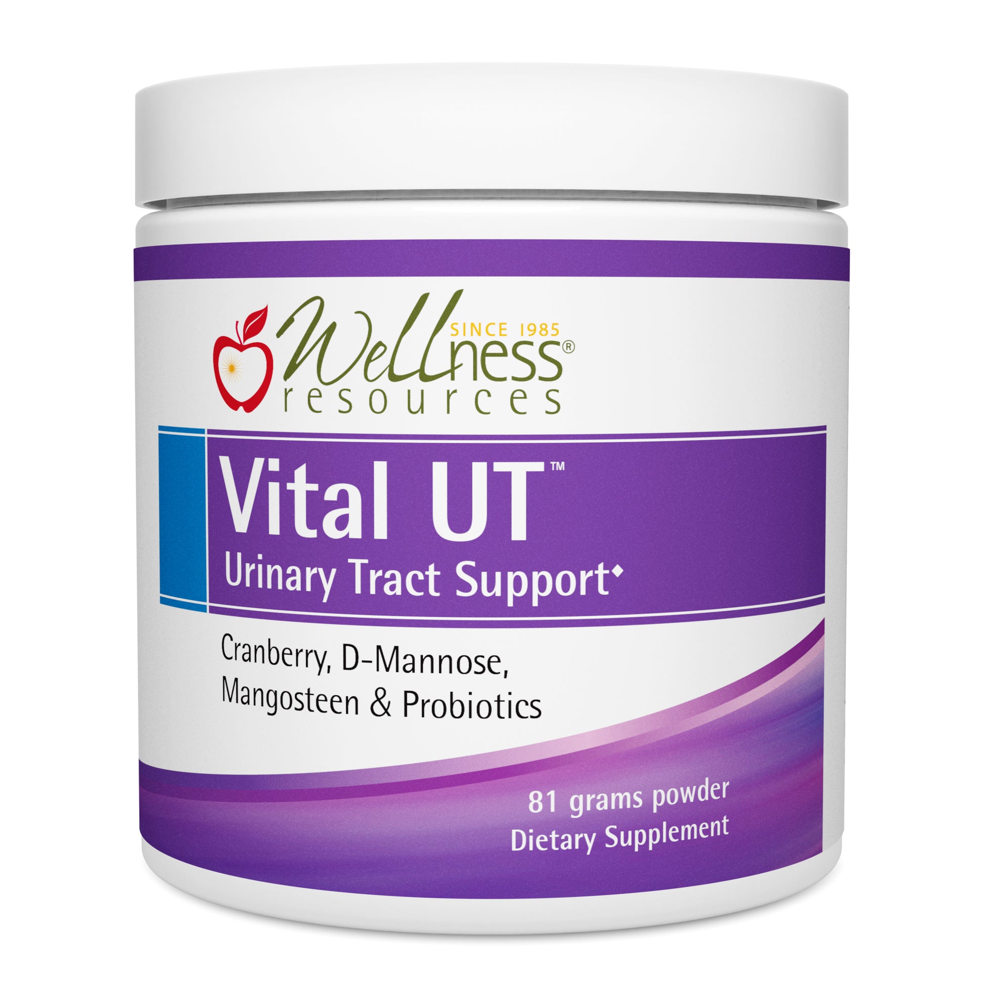 Wellness Resources Vital UT Urinary Tract Supplement Bottle. Cranberry, D-Mannose, Mangosteen & Probiotics. 81 grams powder. 