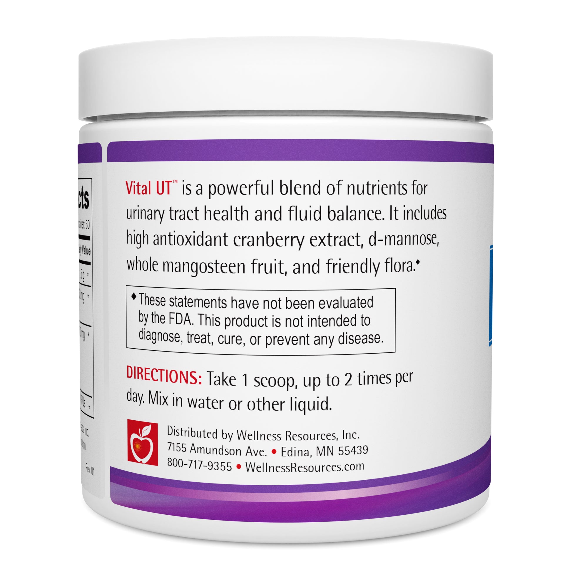 Vital UT is a poweful blend of nutrienets for urinary tract health, immunity, and GI tract support. Take 1 scoop, 1 to 2 times per day. Mix in water or other liquid. 