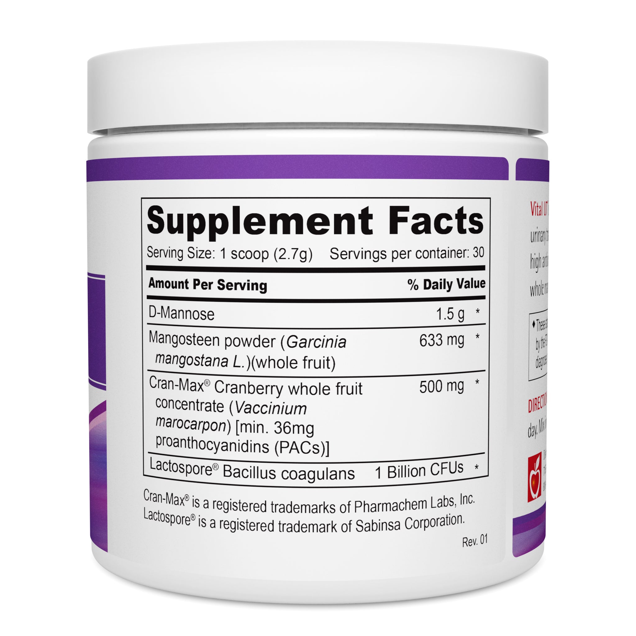Vital UT Urinary Tract Support Supplement Facts and Ingredients. Serving Size: 1 Scoop. Servings Per Container: 30