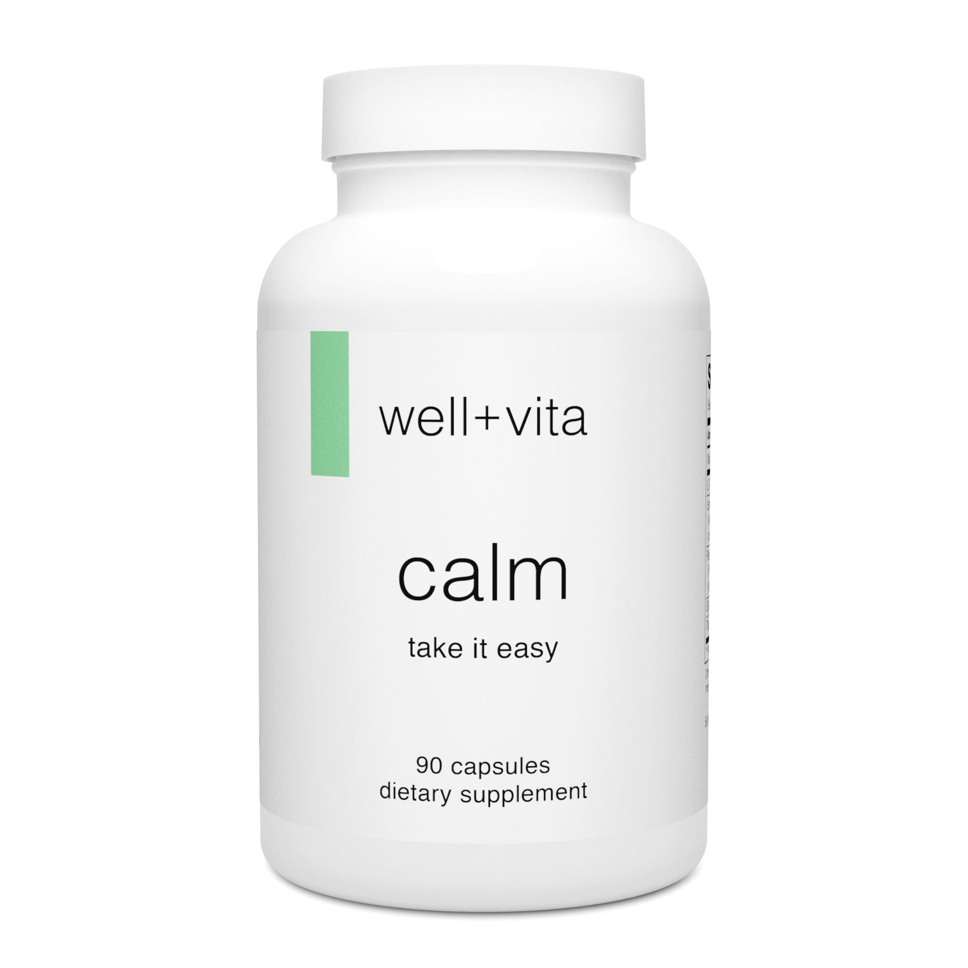 Wellness Resources Calm by Well+Vita Supplement Bottle. Take it Easy. 90 Capsules Per Bottle. 