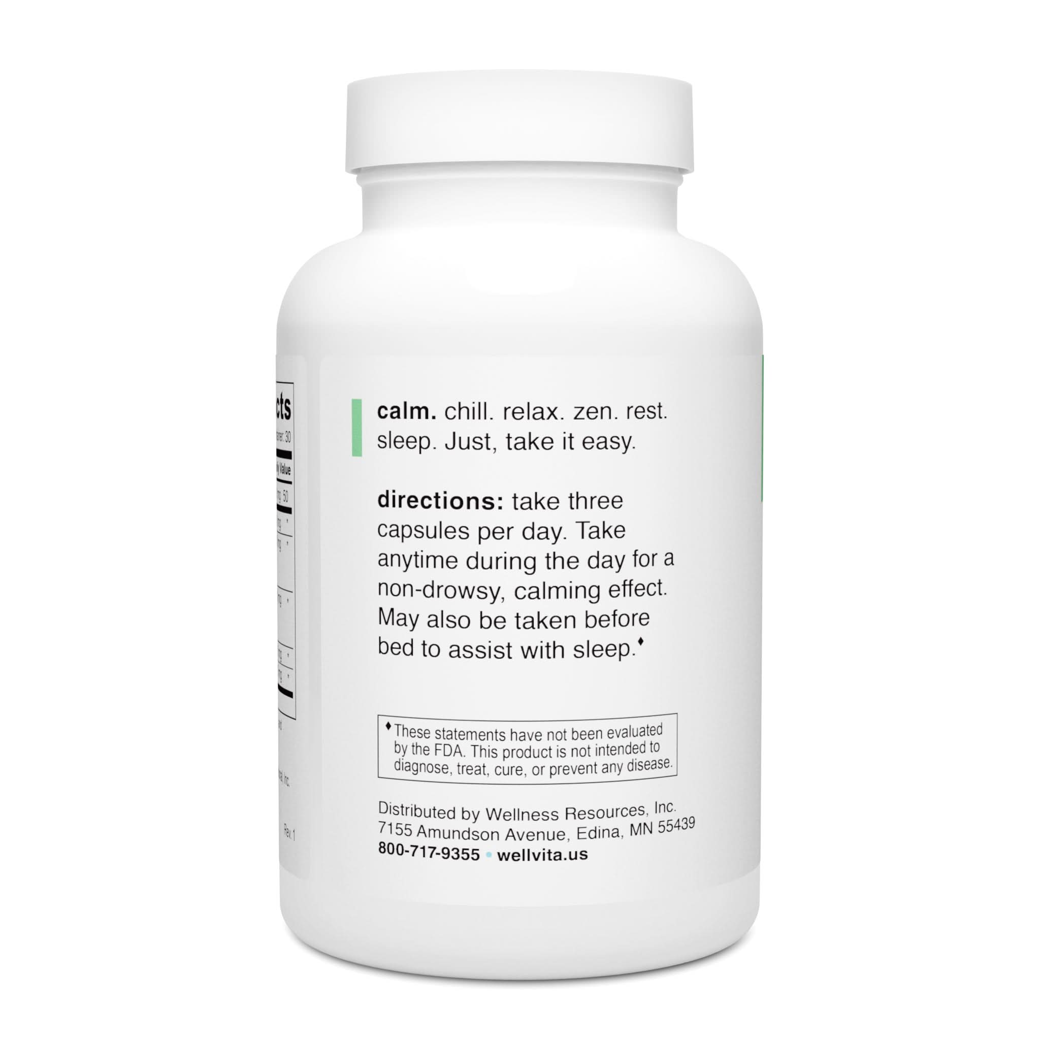 Calm contains nutrients for a non-drowsy, calming effect. Take 3 capsulses any time, or before bed to assist with sleep. 