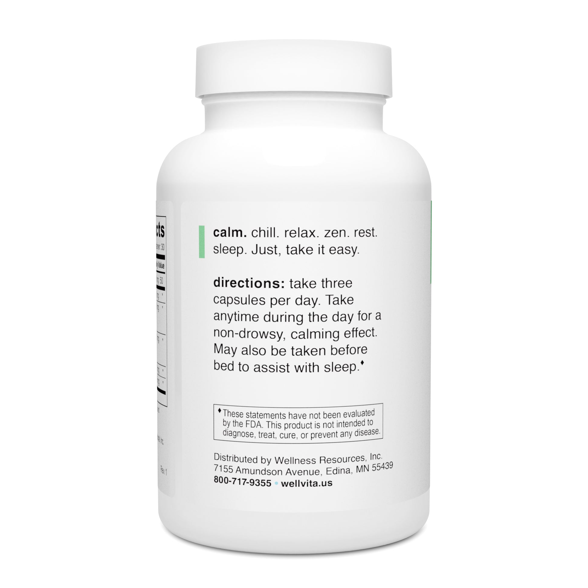 Calm contains nutrients for a non-drowsy, calming effect. Take 3 capsulses any time, or before bed to assist with sleep. 